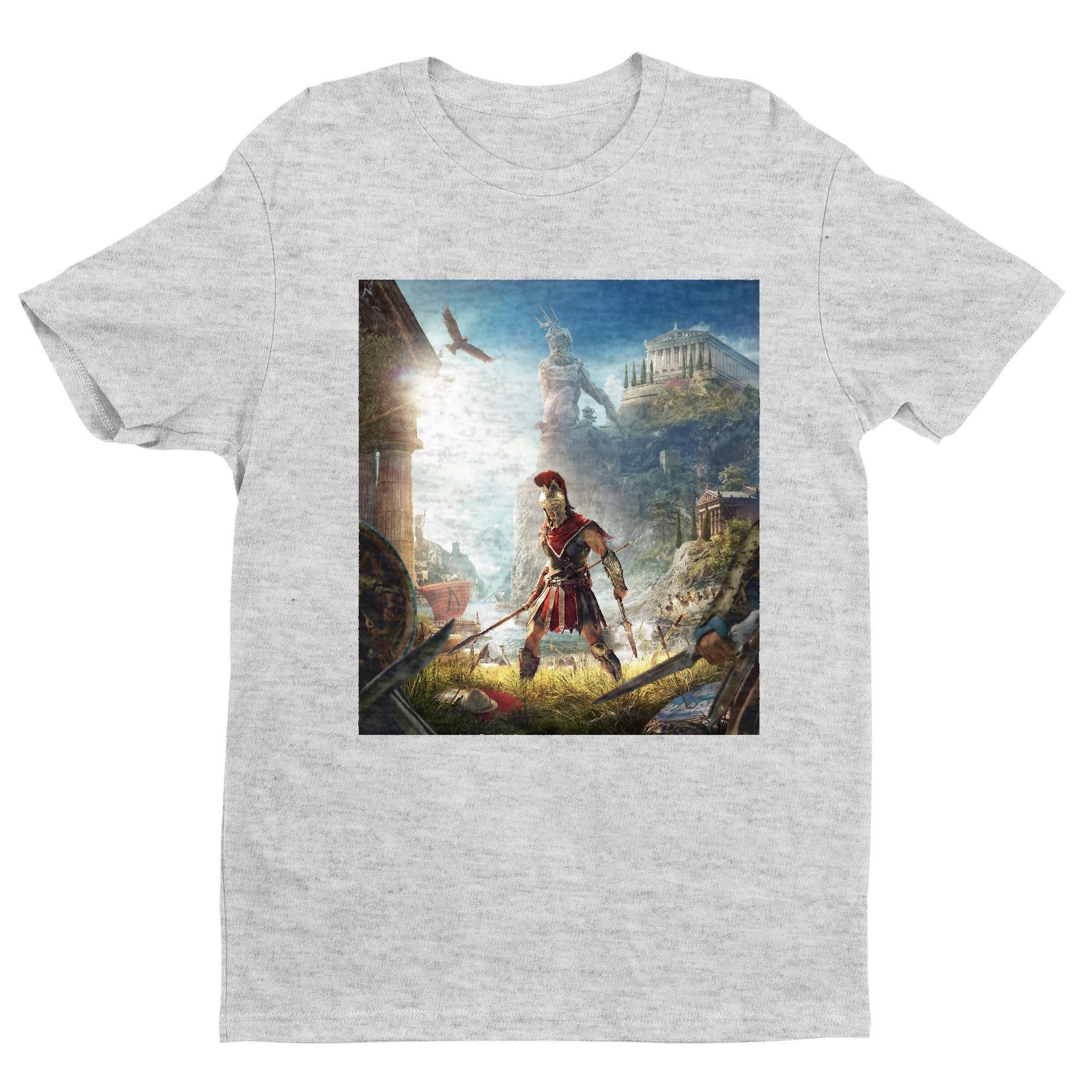 Assassin's Creed Odyssey cover art tee - gray unisex t-shirt, front view